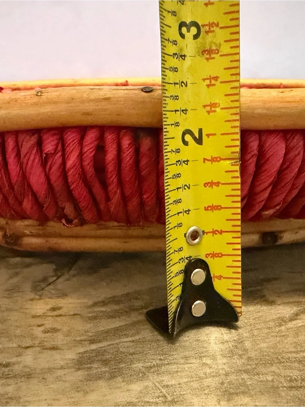 Woven Red and Natural Wicker Basket approximately 12x8x3.